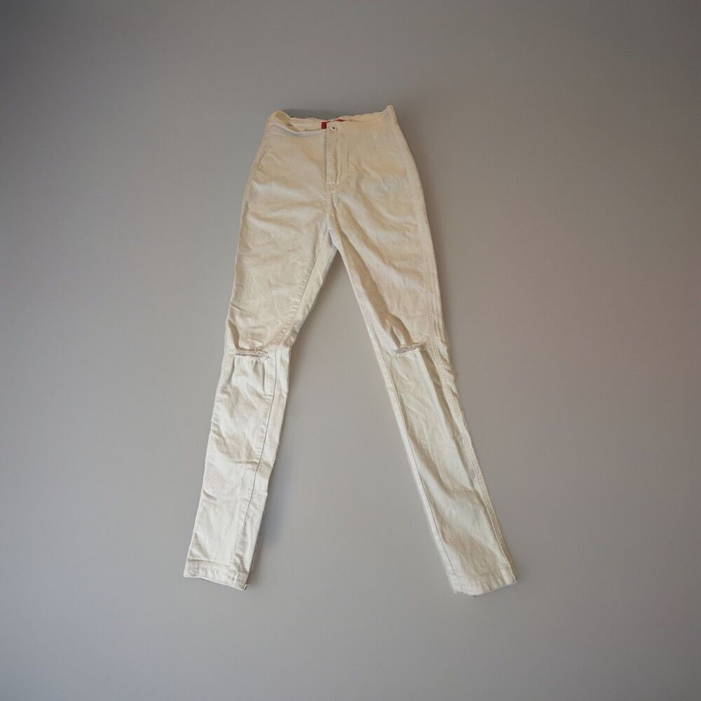 Boohoo White Distressed Skinny Jeans Womens US 8 High Rise Ripped Knee Stretch